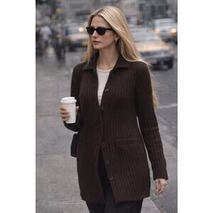 VTG Jones NY Merino Wool Cardigan - Espresso Brown, Caroline Bessette Minimalist